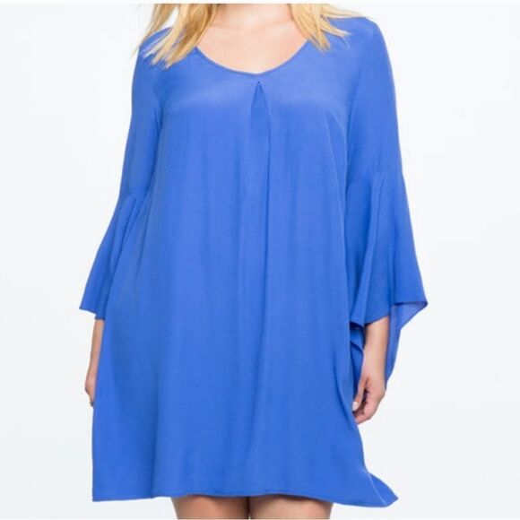 Eloquii V Neck Flare Sleeve Shift Dress - Picture 1 of 6